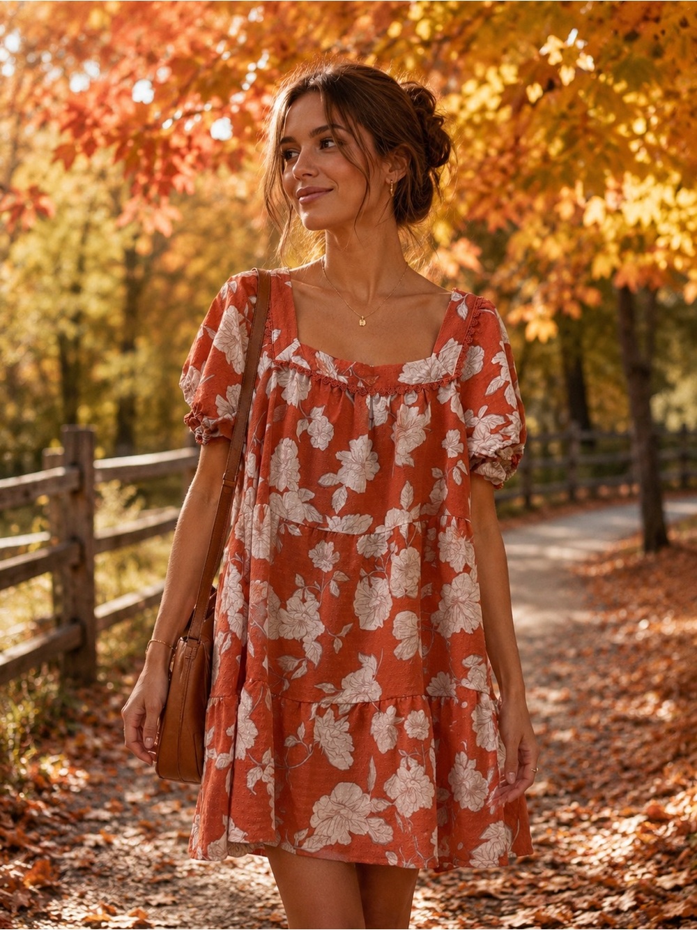 Blu Pepper Rust Floral Scoop-Neck Mini Dress